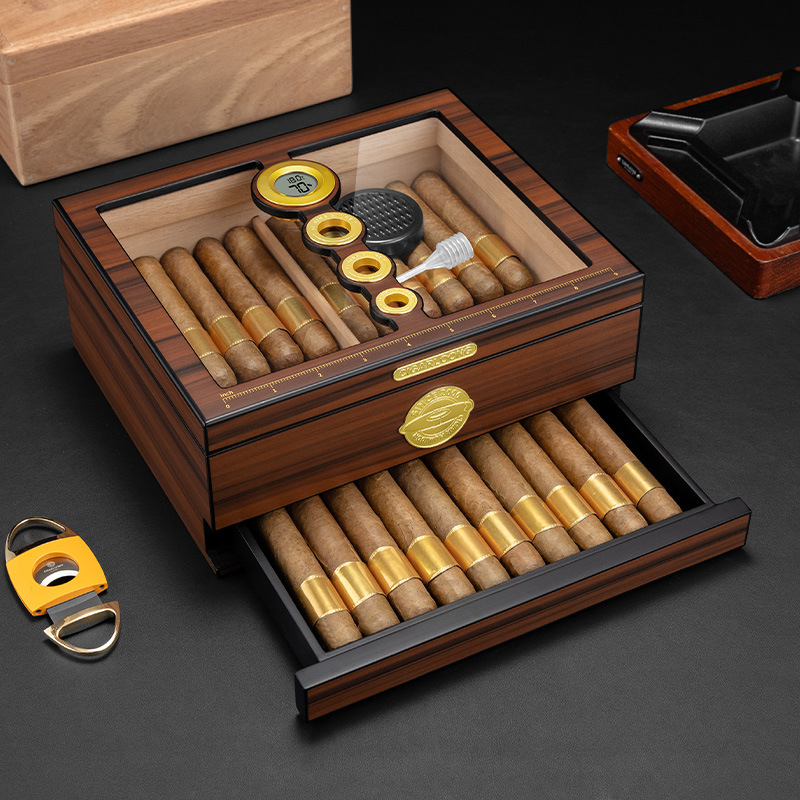 Luxury Gift Set - Luksusowy drewniany humidor na cygara, ręcznie